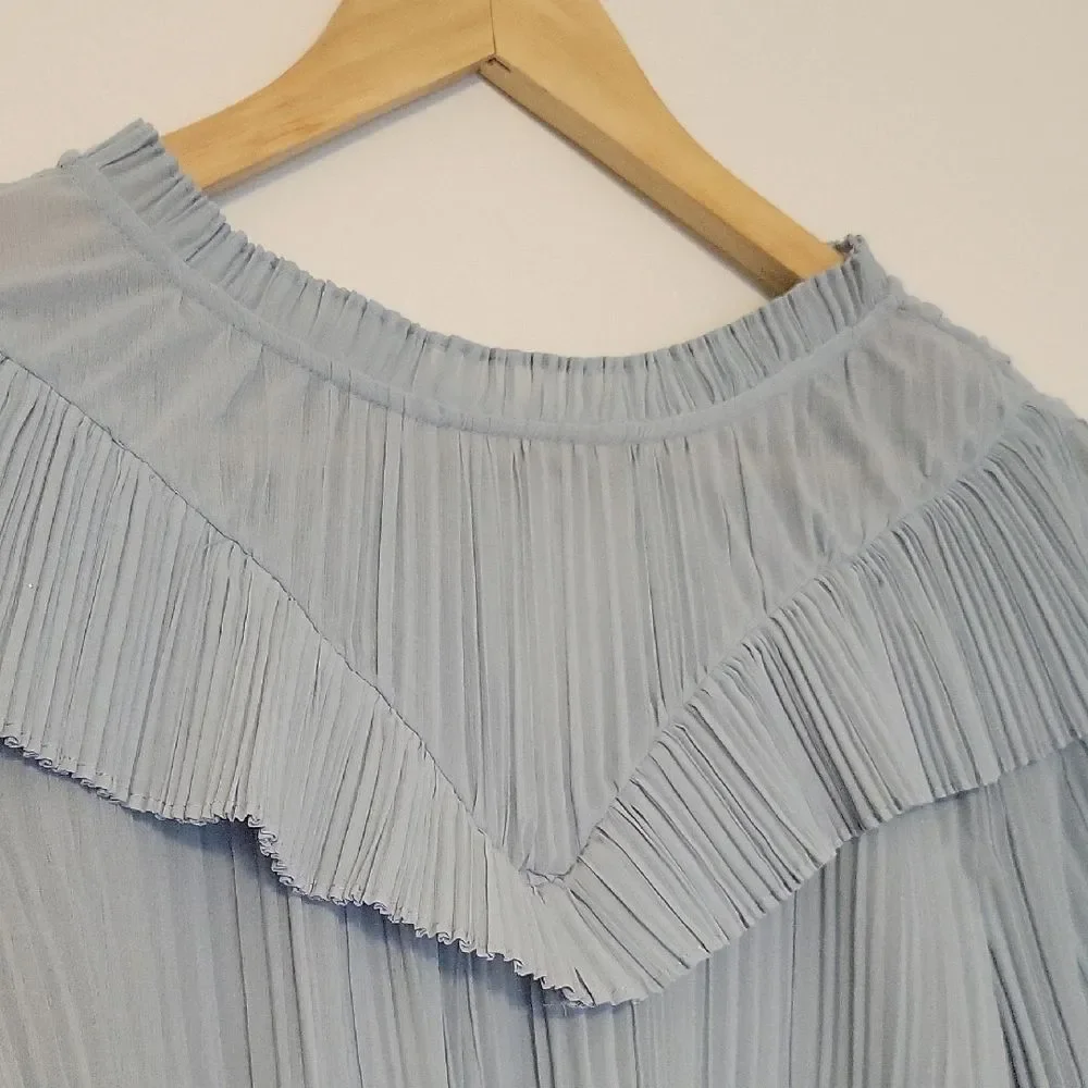XS J.Crew Ruffle V-Neck Accordion Pleat Blouse Romantic Cottagecore Coquette
